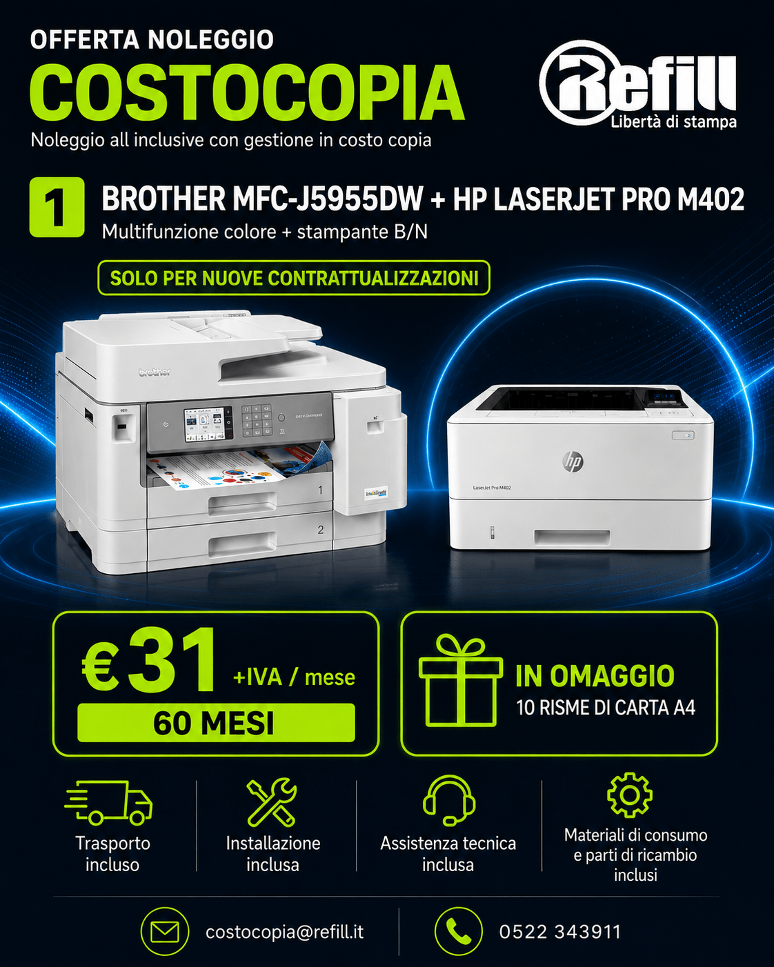 Offerta noleggio Combo Brother HP tutto incluso